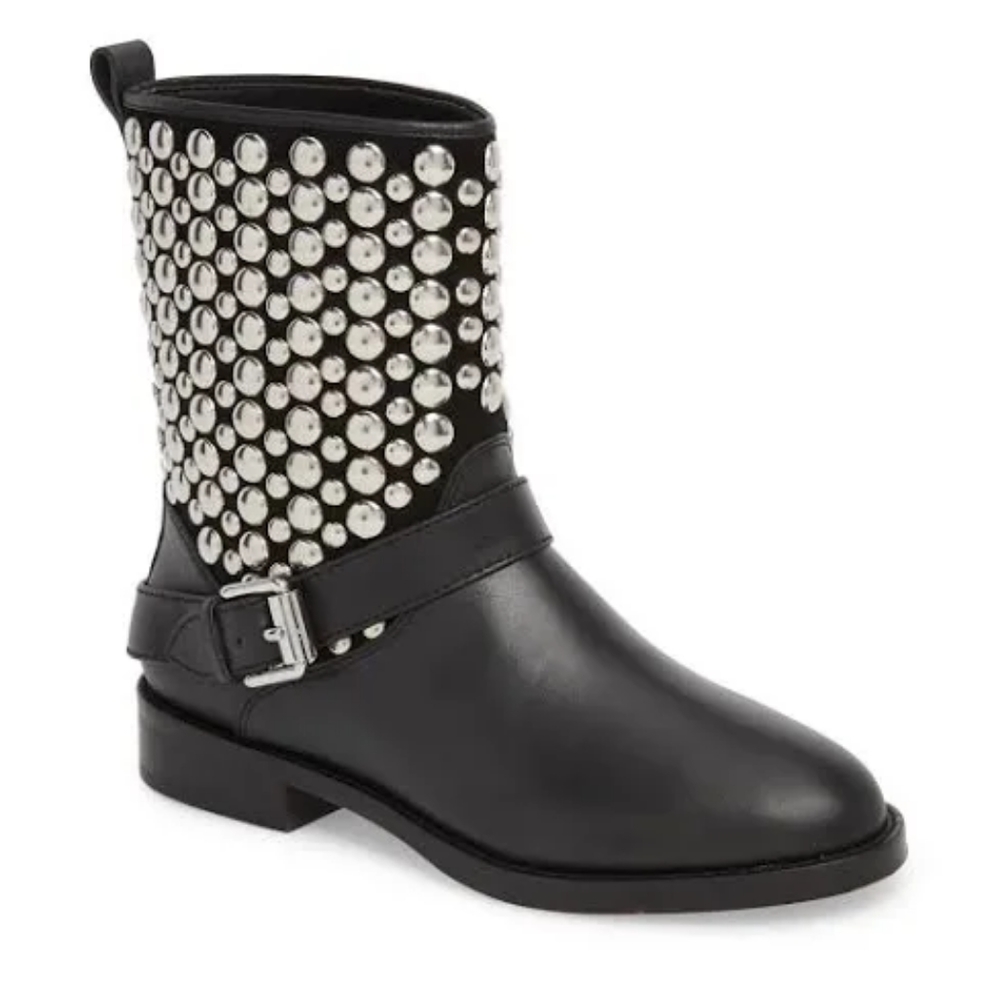 Rebecca Minkoff Saida Studded Black Leather Moto Boot